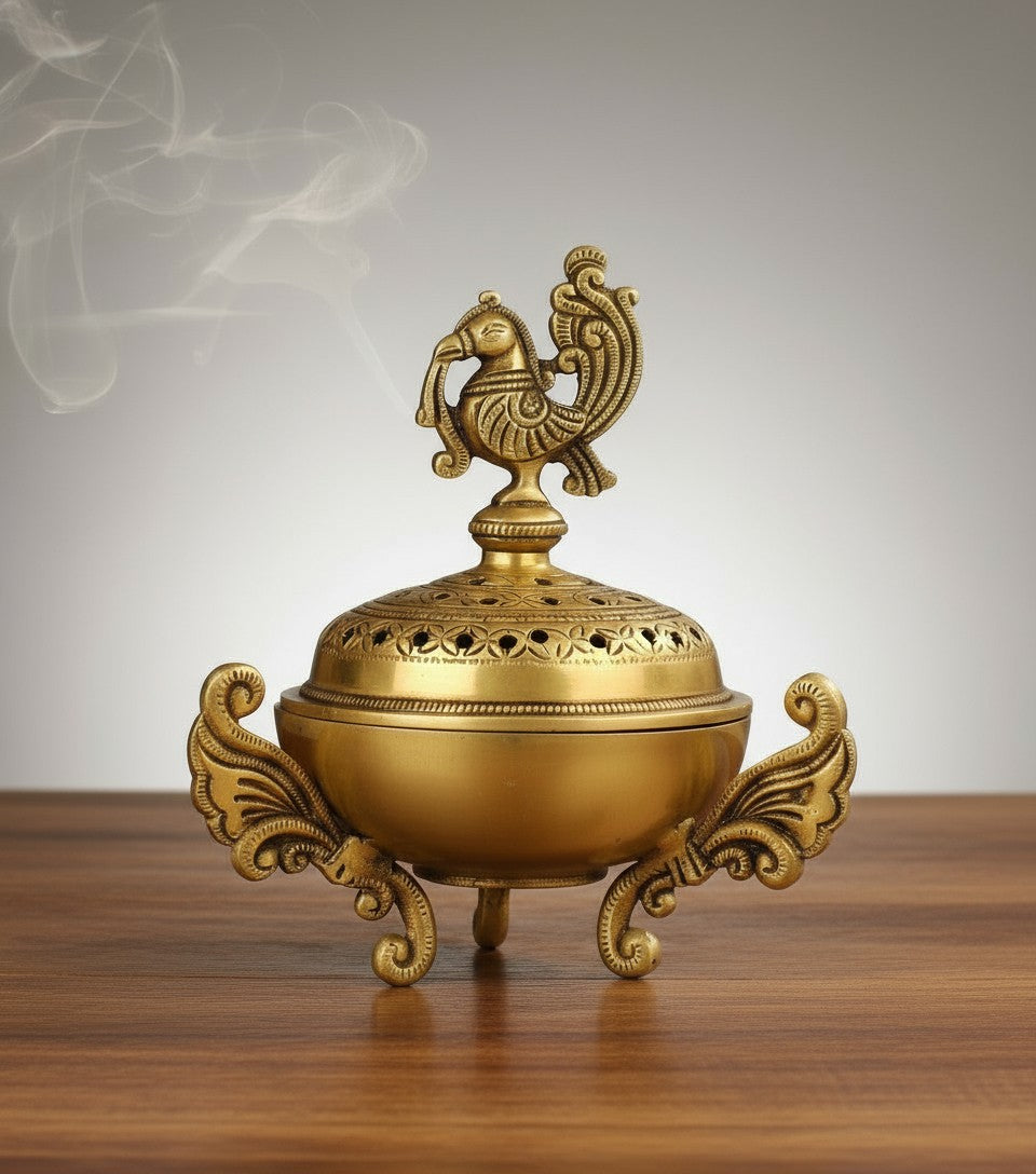 brass peacock loban burner for home décor/ temple/ meditating room/ gift item